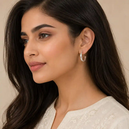 Detailed Silver Hoop Earrings