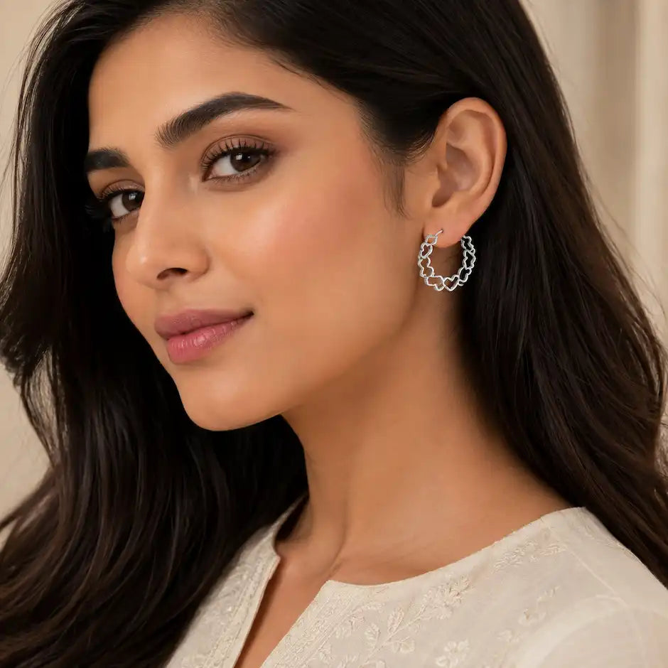 Silver Heart Hoop Earrings