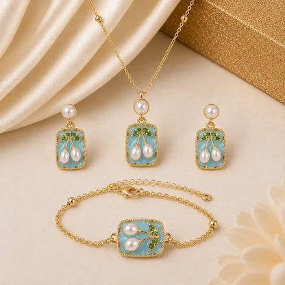 Elegant Pearl Cherry Jewellery Set