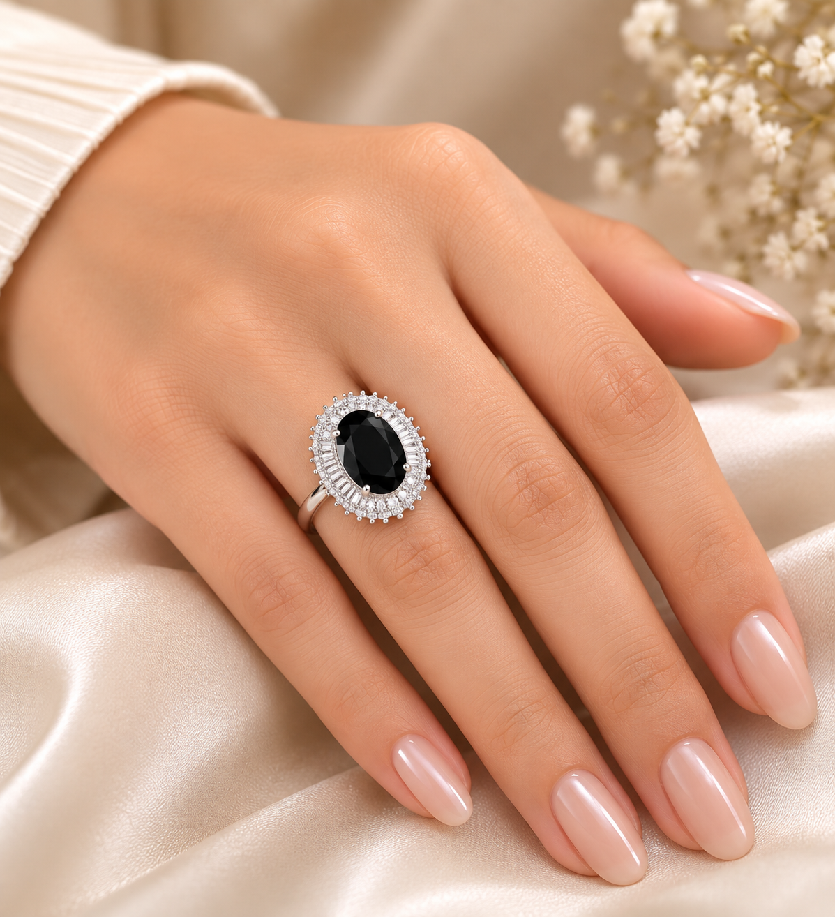 Midnight Halo Oval Zircon Statement Ring