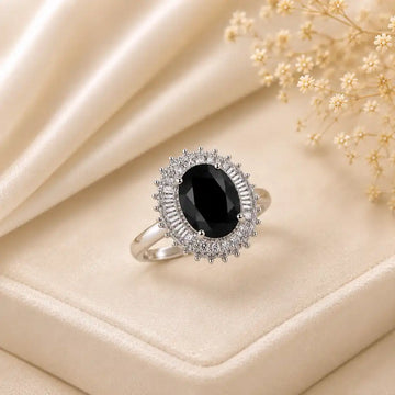 Midnight Halo Oval Zircon Statement Ring