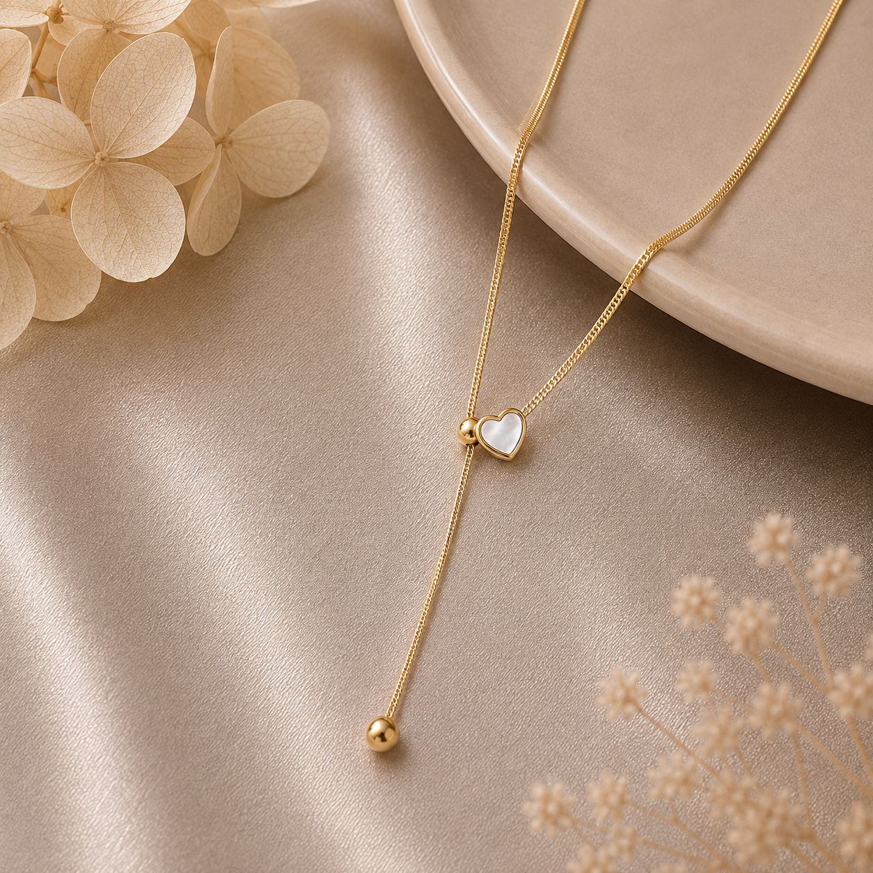 Elegant Heart Lariat Pendant Necklace