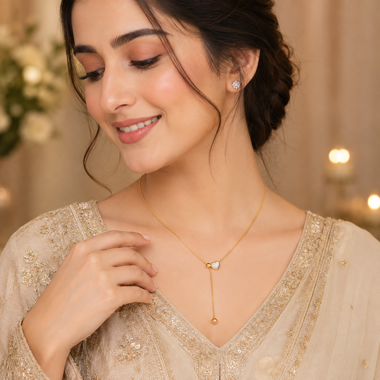 Elegant Heart Lariat Pendant Necklace