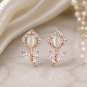 Elegant Opal Bloom Leaf Stud Earrings