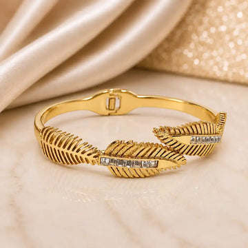 Elegant Crystal Leaf Cuff Bracelet