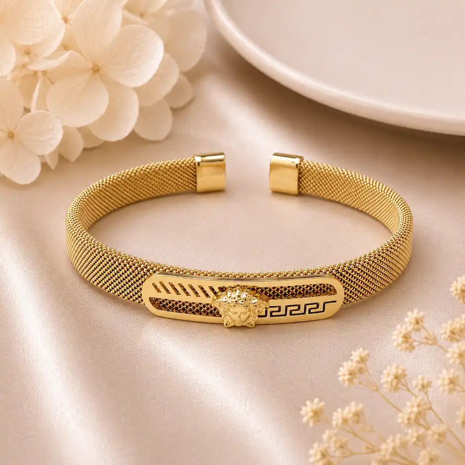 Luxury Gold Mesh Medusa Cuff Bracelet