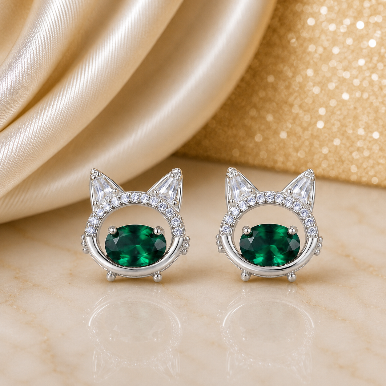 Kitty Spark Pink Crystal Stud Earrings