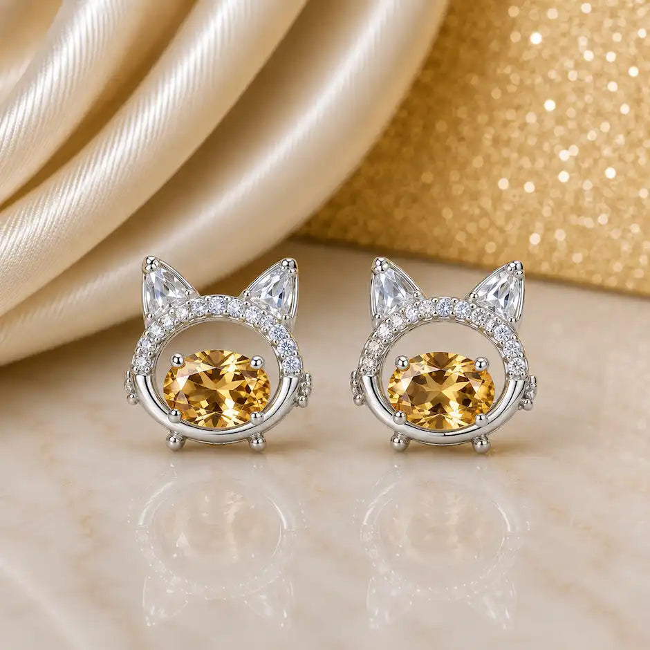 Kitty Spark Pink Crystal Stud Earrings