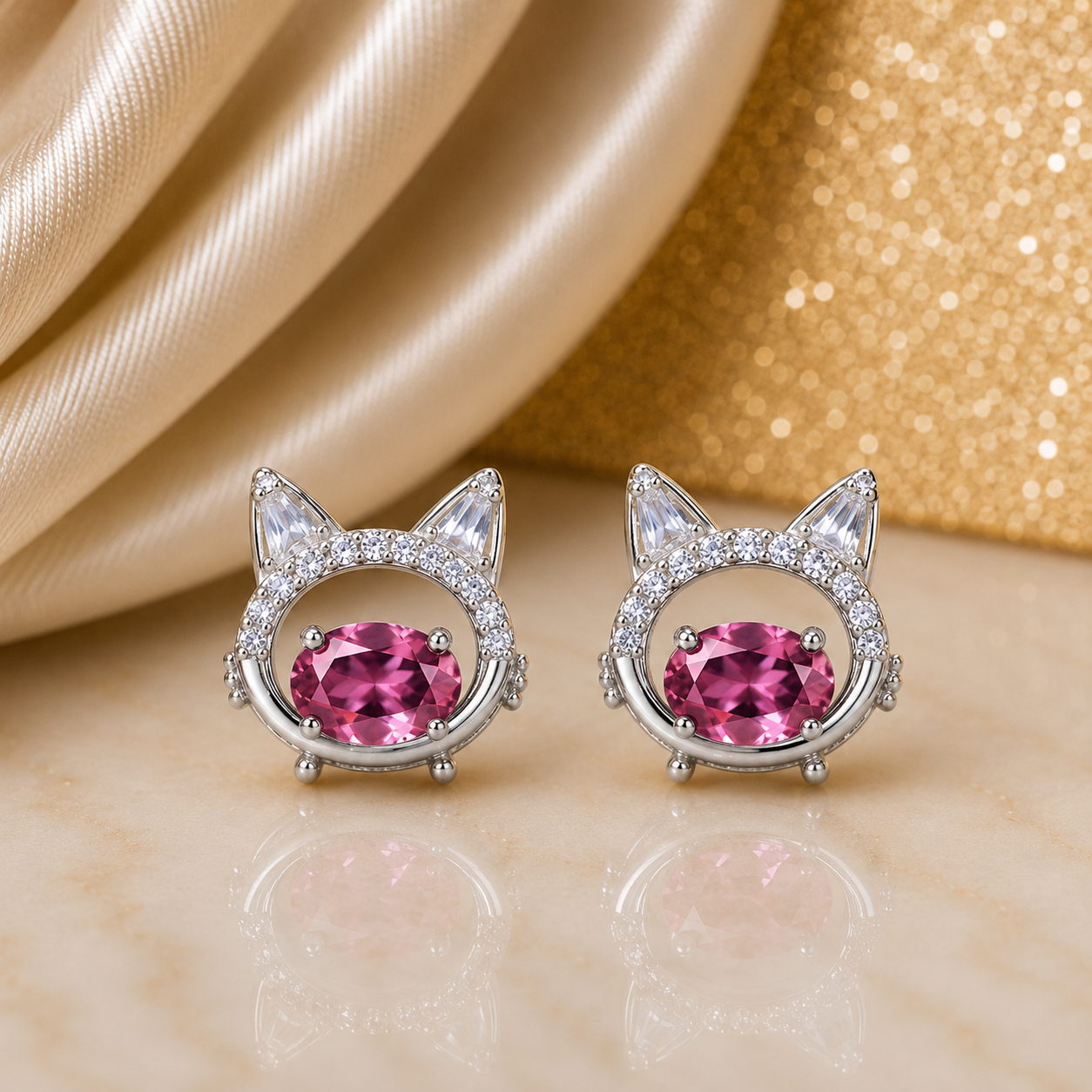 Kitty Spark Pink Crystal Stud Earrings