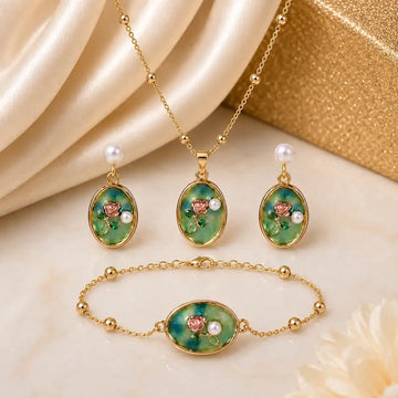 Emerald Rose Pearl Jewelry Set