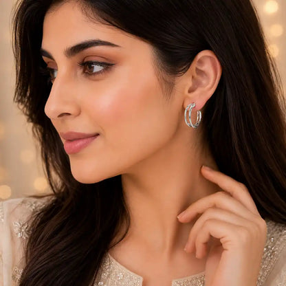 Floral Grace Silver Hoop Earrings
