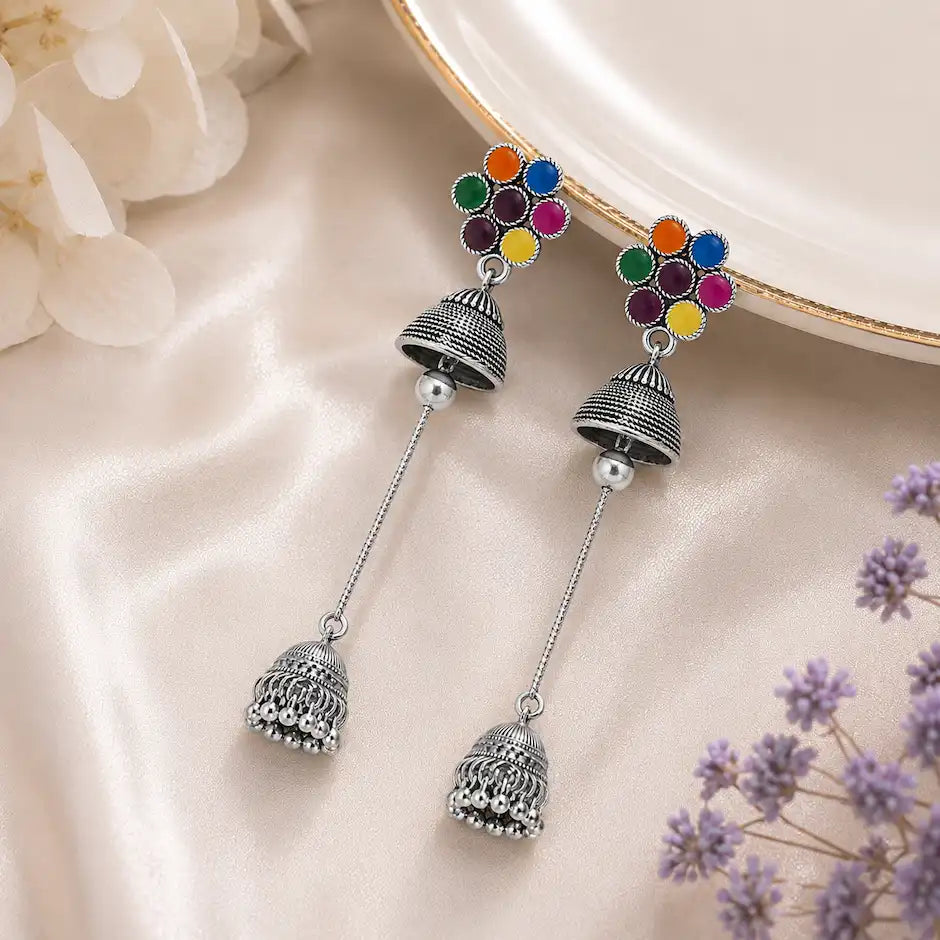 Royal Rangoli Long Jhumka Earrings