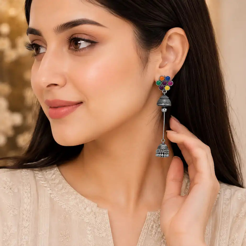 Royal Rangoli Long Jhumka Earrings
