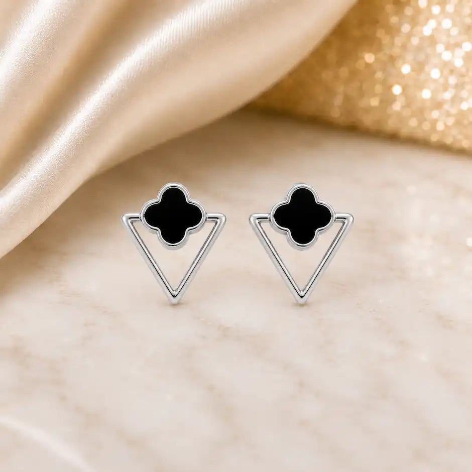 Noir Clover Triangle Earrings