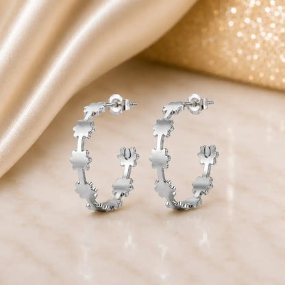 Floral Bloom Silver Hoop Earrings