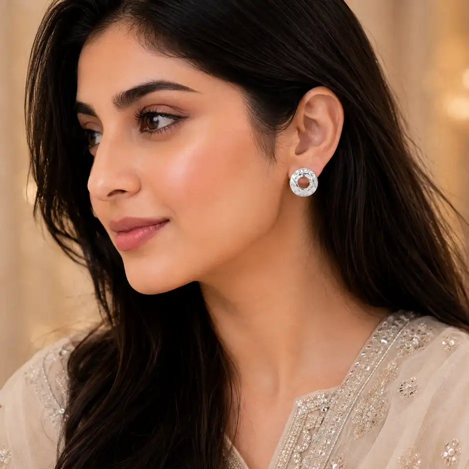 Celestial Orbit Silver Stud Earrings