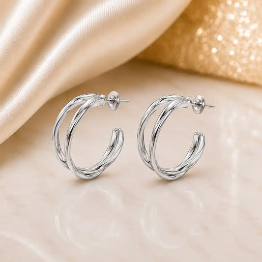 Floral Grace Silver Hoop Earrings