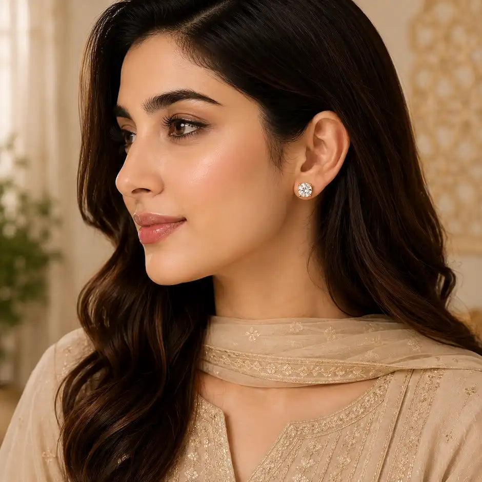 Round-Cut Diamond Stud Earrings in Yellow Gold