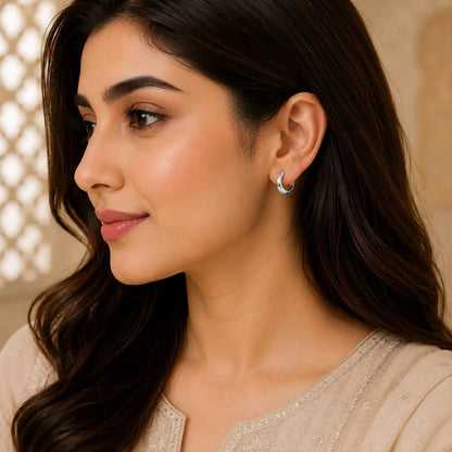 Twisted Silver Half-Hoop Earrings