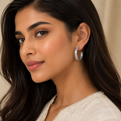 Engraved Silver Hoop Earrings