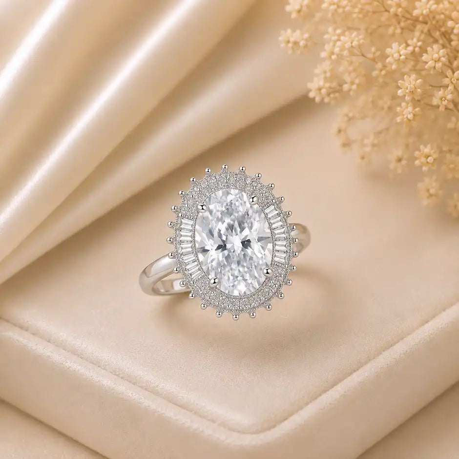 Midnight Halo Oval Zircon Statement Ring