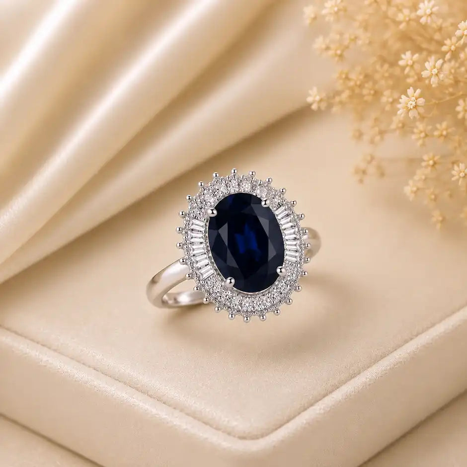 Midnight Halo Oval Zircon Statement Ring
