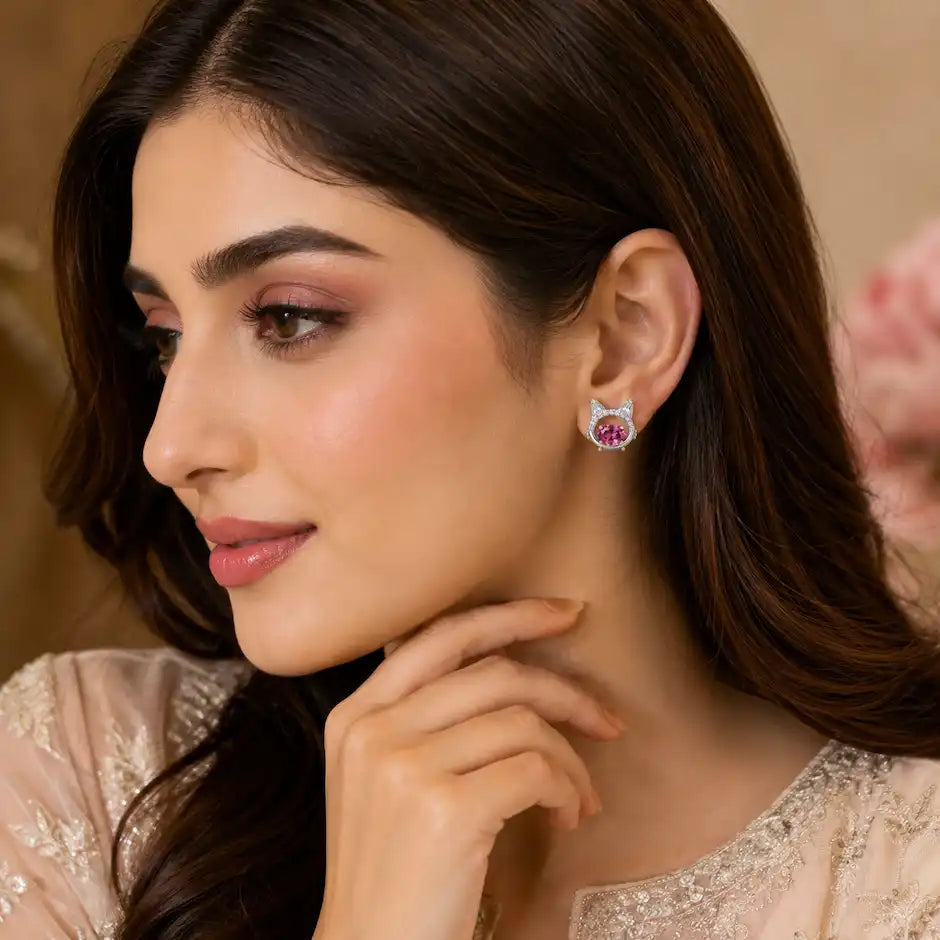 Kitty Spark Pink Crystal Stud Earrings