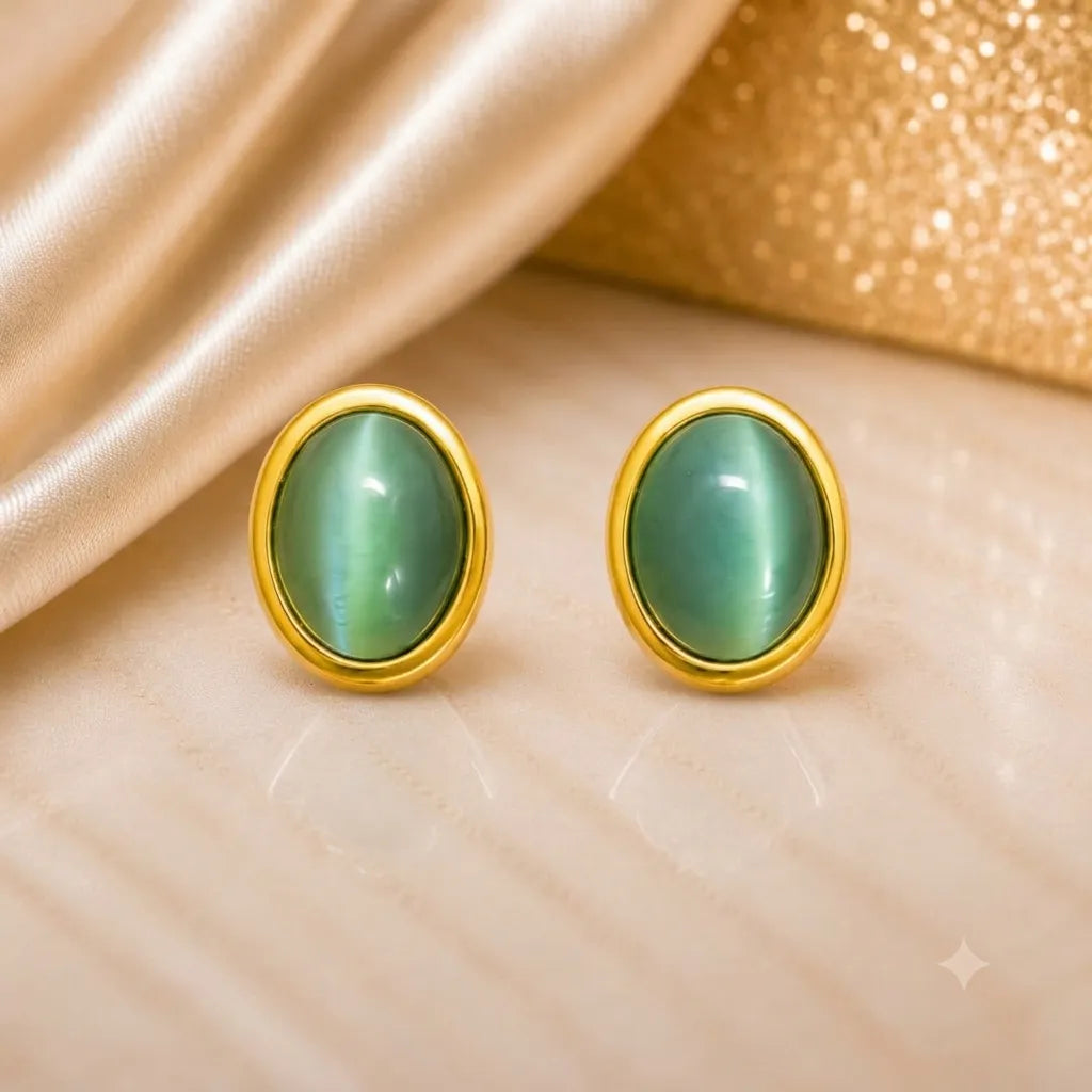 Chrysoberyl Cat’s Eye Gold Stud Earrings