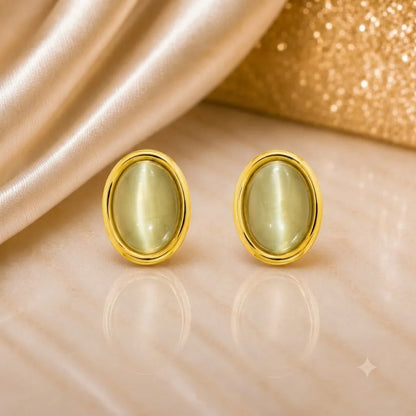 Chrysoberyl Cat’s Eye Gold Stud Earrings