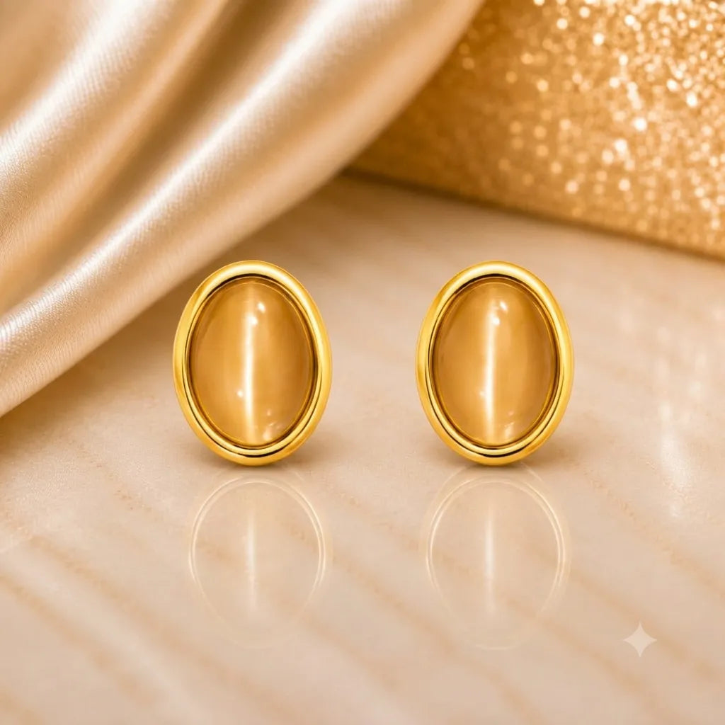 Chrysoberyl Cat’s Eye Gold Stud Earrings