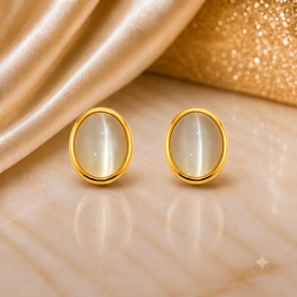 Chrysoberyl Cat’s Eye Gold Stud Earrings