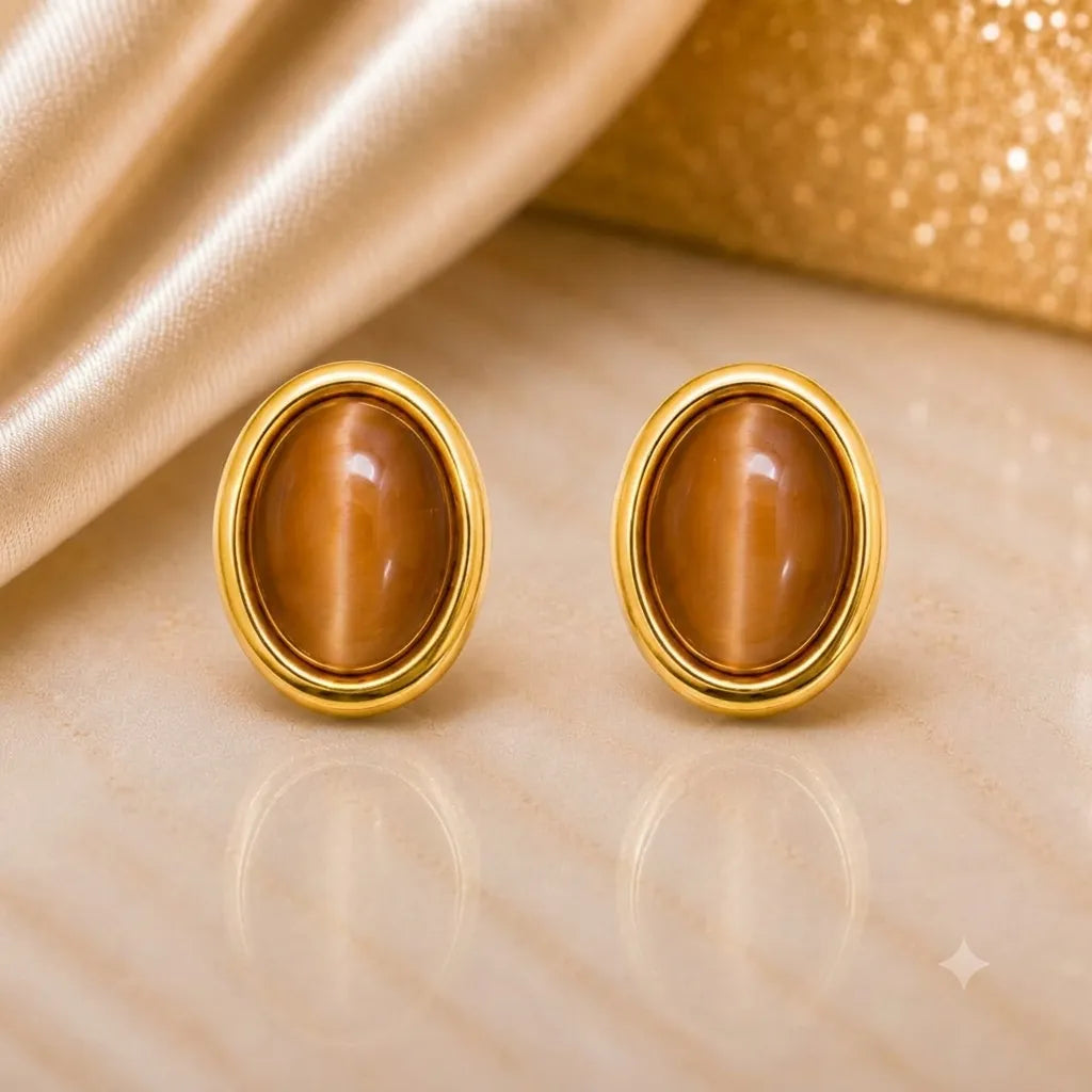 Chrysoberyl Cat’s Eye Gold Stud Earrings