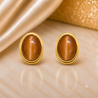 Chrysoberyl Cat’s Eye Gold Stud Earrings
