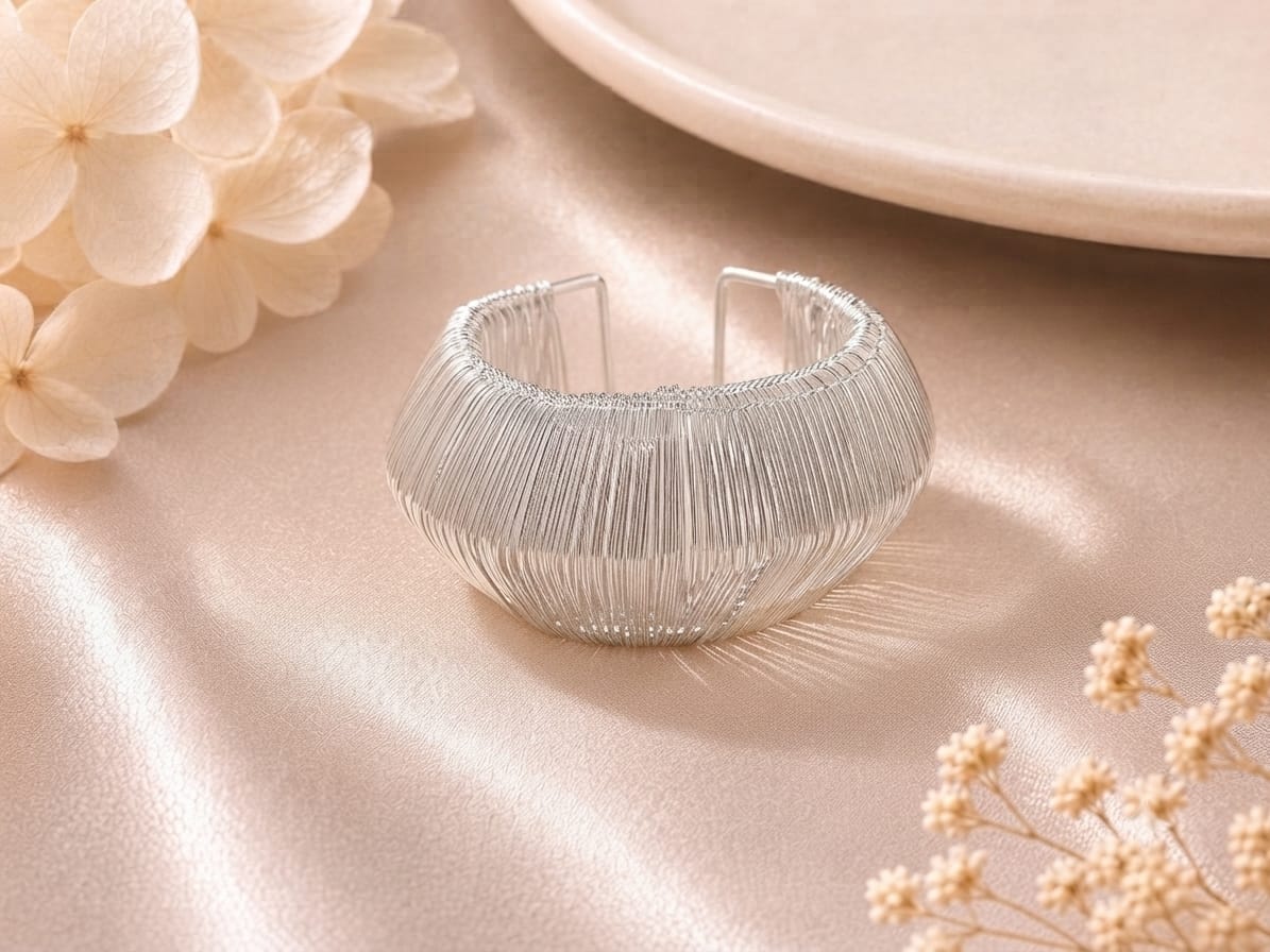Luna Silver Textured Cuff Bracelet