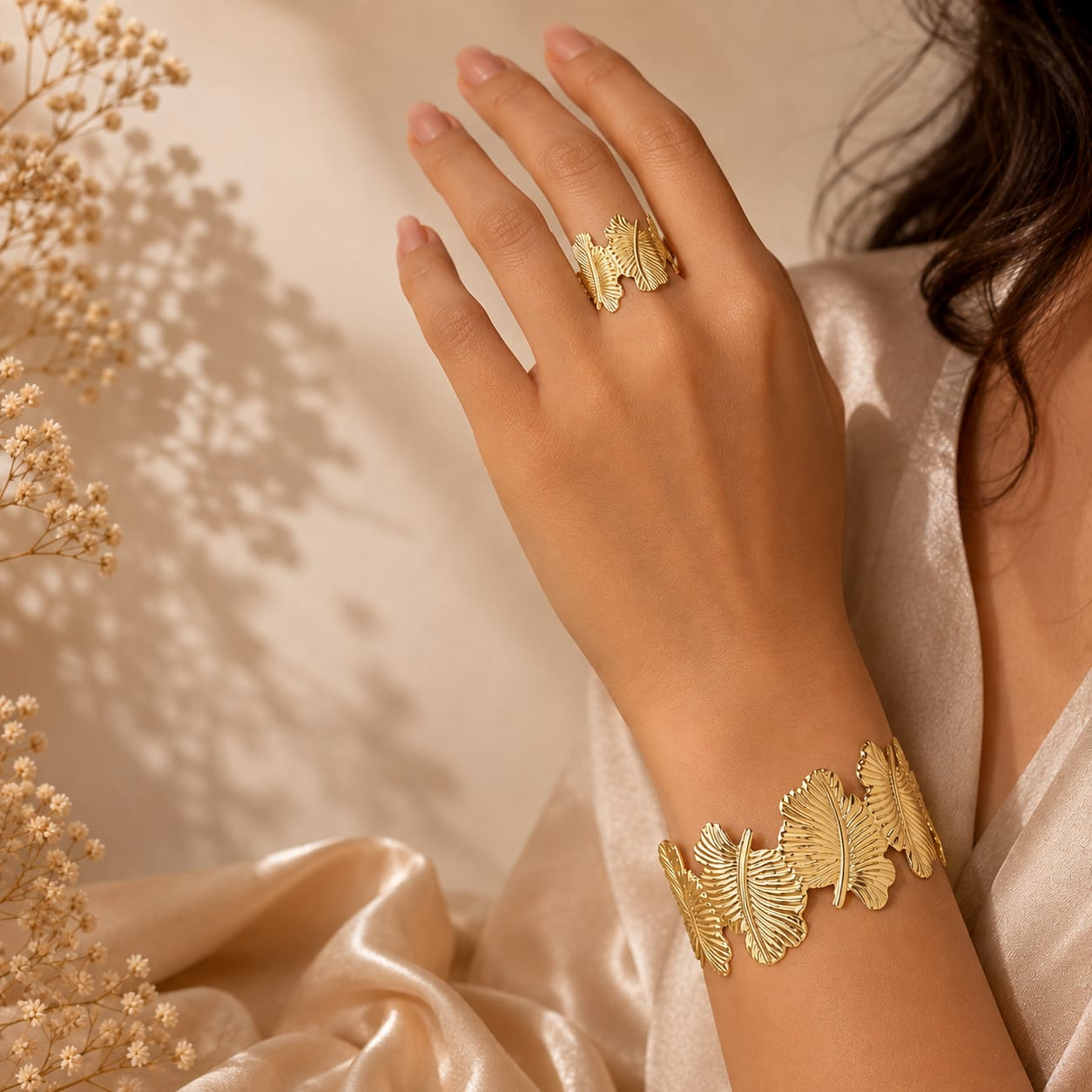Golden Feather Harmony Bracelet Set