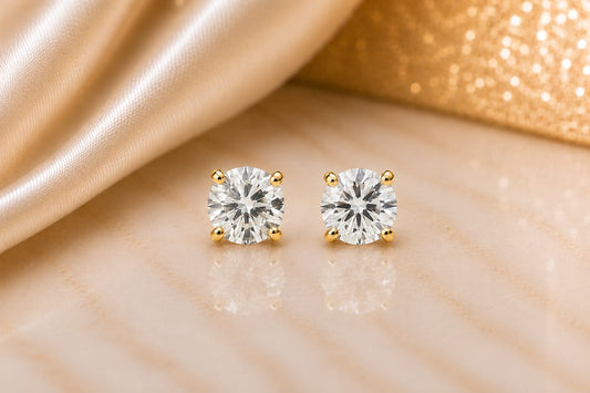 Round-Cut Diamond Stud Earrings in Yellow Gold