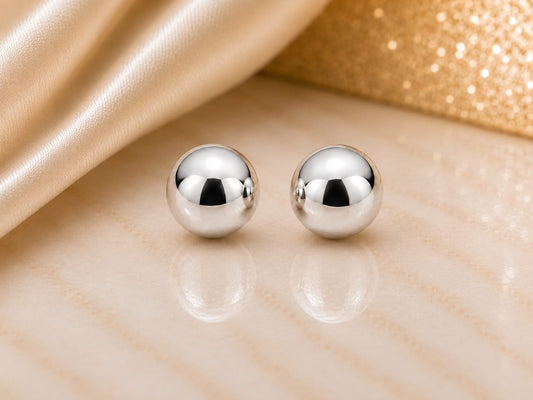 Polished Silver Sphere Stud Earrings