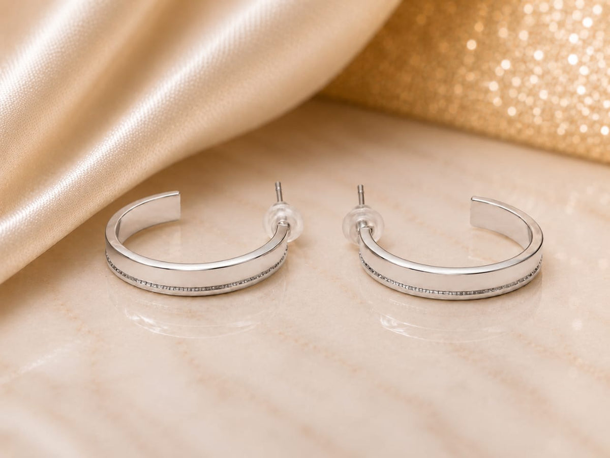 Detailed Silver Hoop Earrings