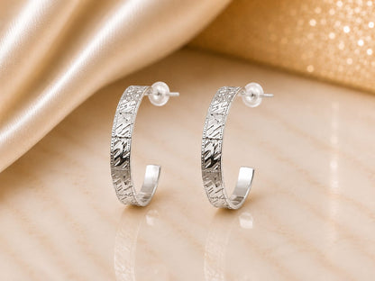 Engraved Silver Hoop Earrings