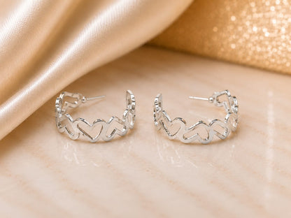Silver Heart Hoop Earrings
