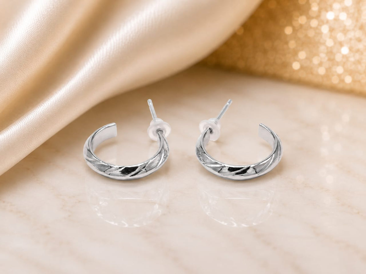 Twisted Silver Half-Hoop Earrings