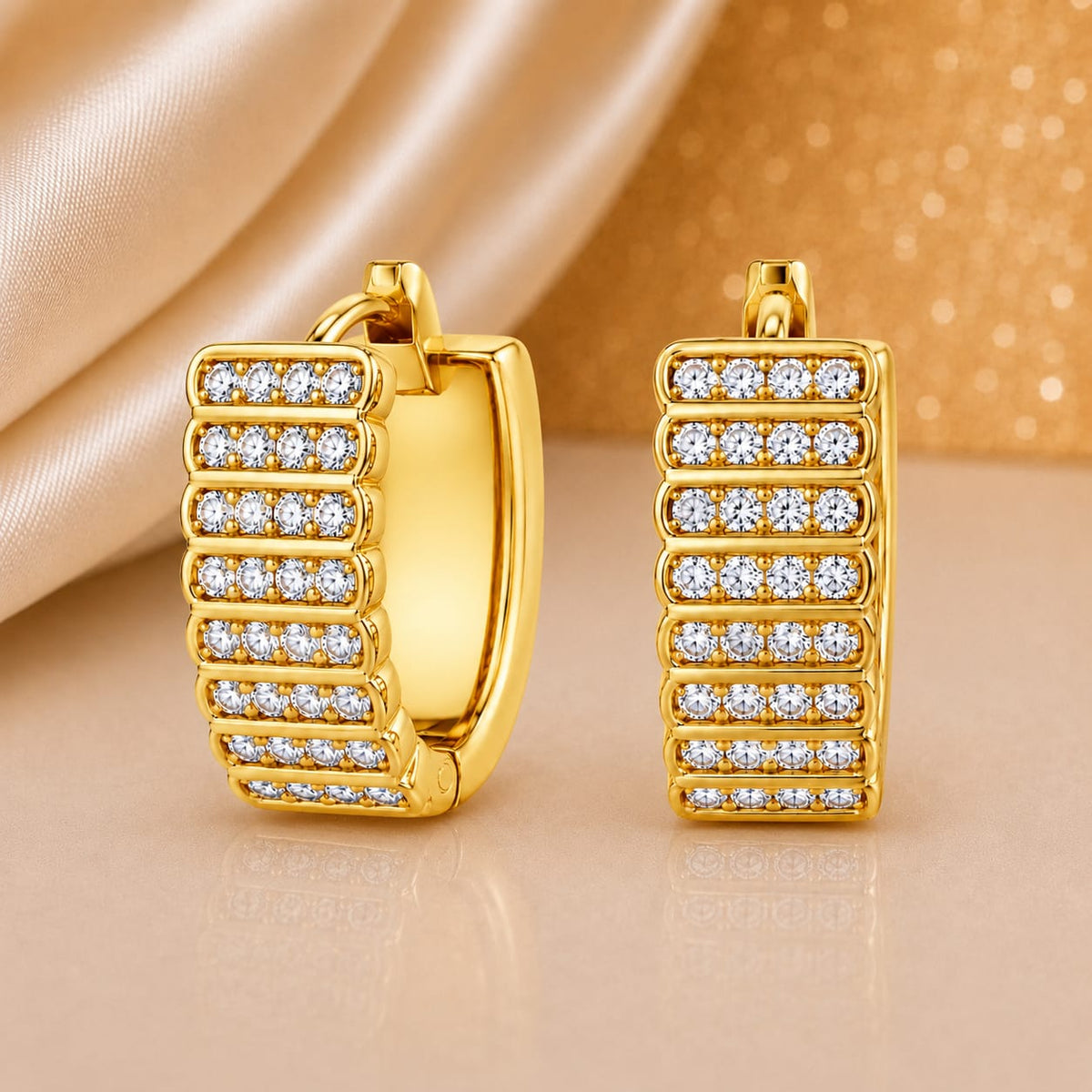 Golden Radiance Hoop Earrings with Diamond Rows