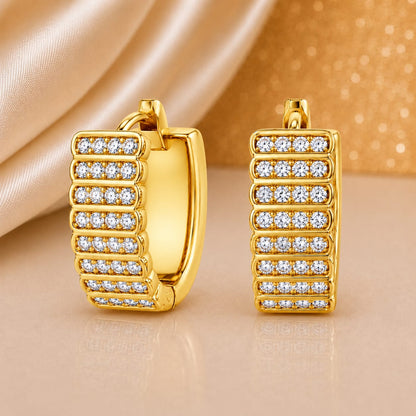 Golden Radiance Hoop Earrings with Diamond Rows